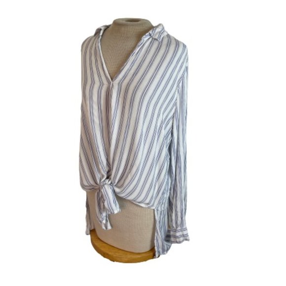 Guess Tops - Guess High Low Striped Tie Front Top Shirt Blouse